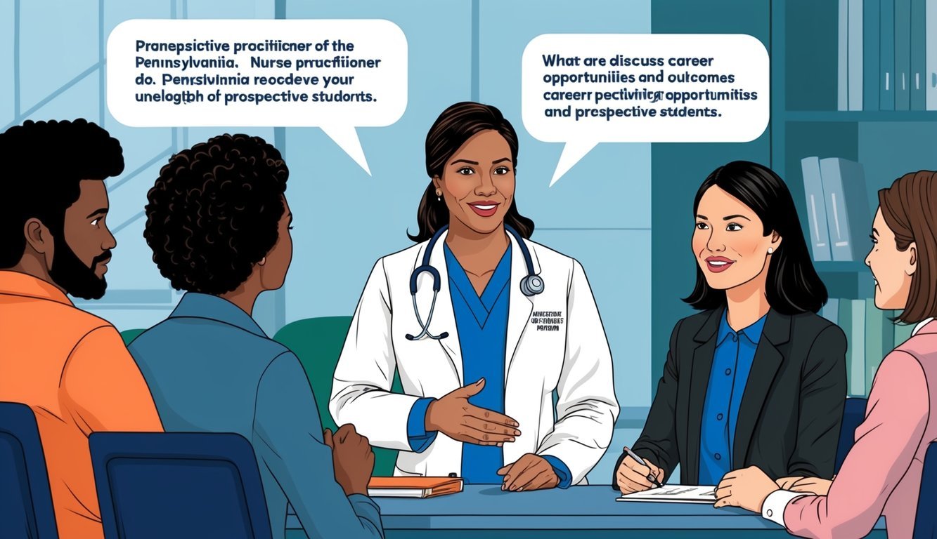 A nurse practitioner in Pennsylvania discussing career opportunities and outcomes with prospective students