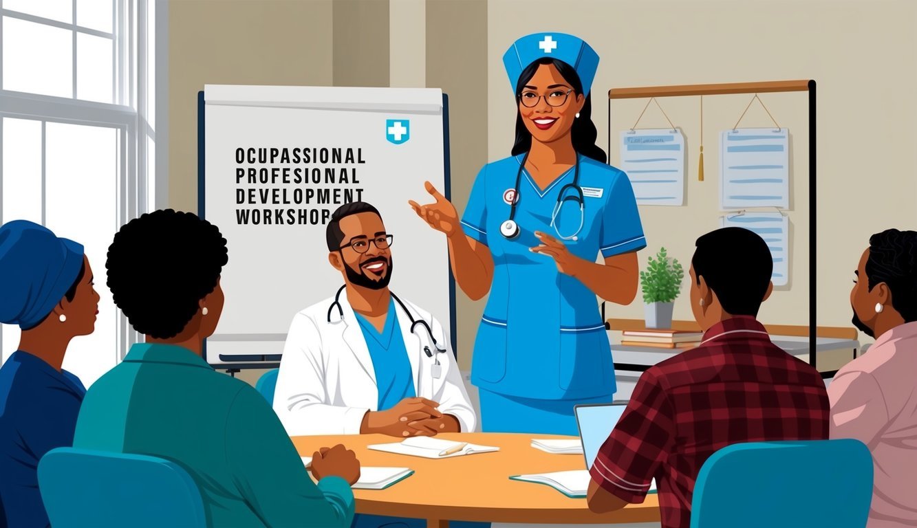 An occupational nurse leading a professional development workshop for community members