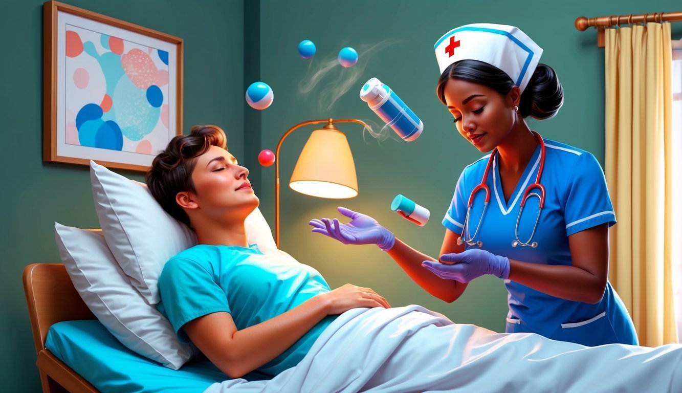 Nurse giving medication to a patient in a hospital bed