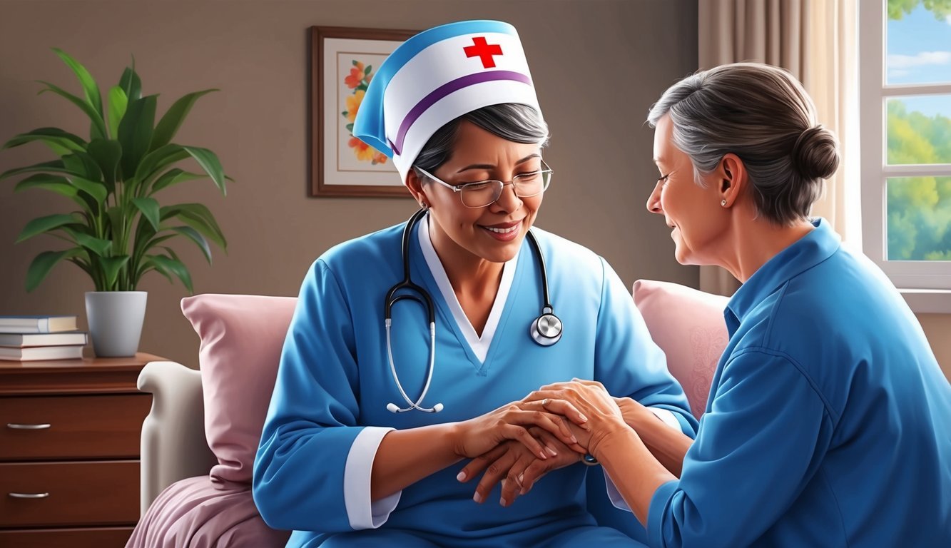 A hospice nurse comforting a patient's family member