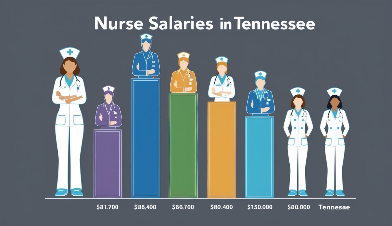 A bar graph comparing nurse salaries in Tennessee, with different nursing roles represented by varying heights