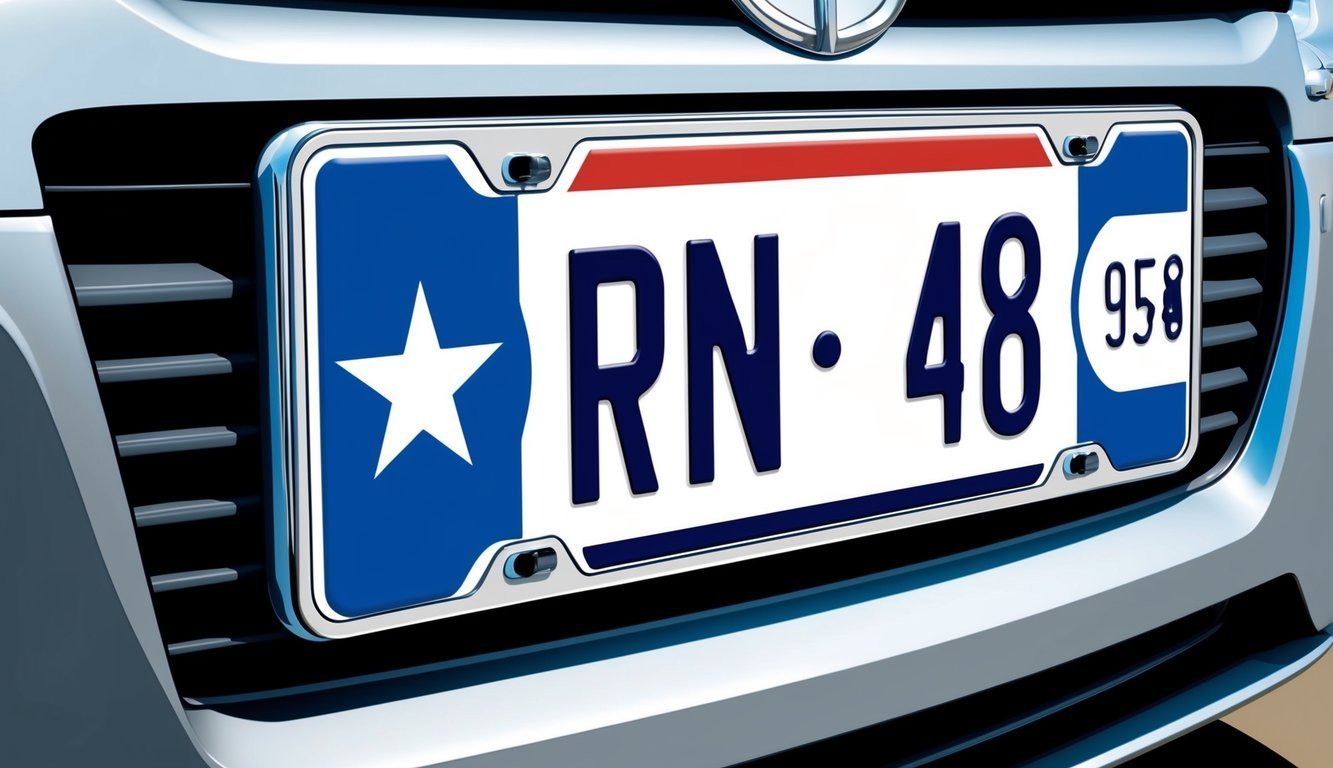Close-up of a car's license plate with a star and numbers