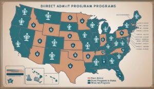 Map of the United States showing direct admit program locations by state