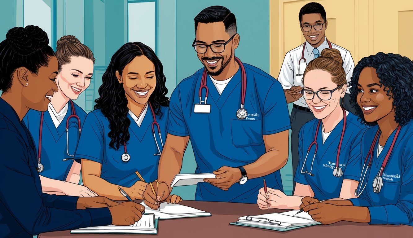 A group of LPN students engage in professional development activities at the Nightingale LPN program