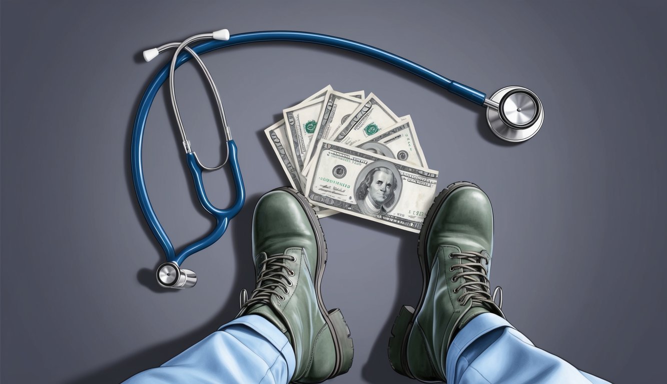 An air force nurse's salary, shown through a stethoscope draped over a crisp, pressed uniform and a pair of sturdy combat boots