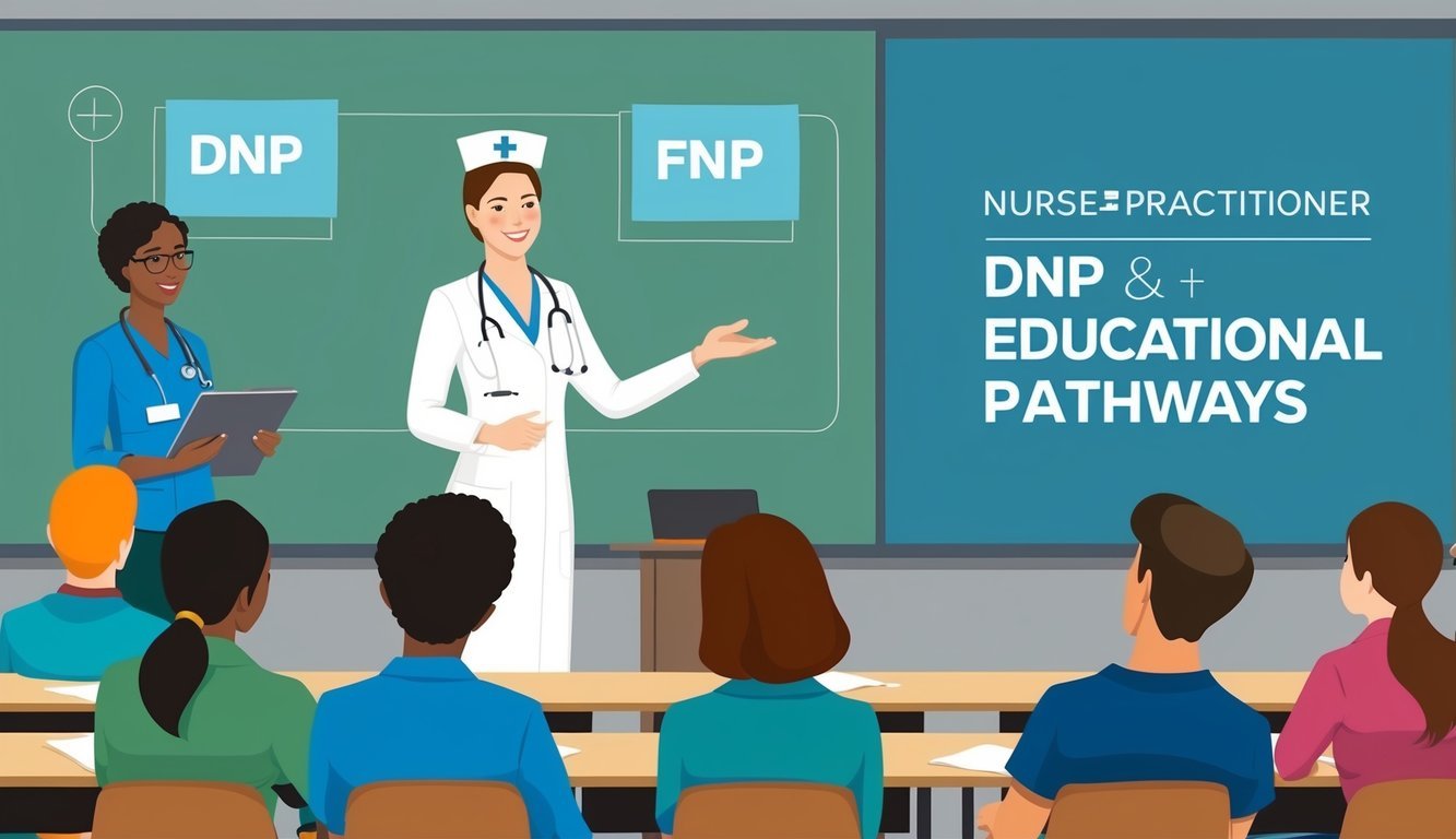 A nurse practitioner teaching a class with a focus on DNP and FNP educational pathways