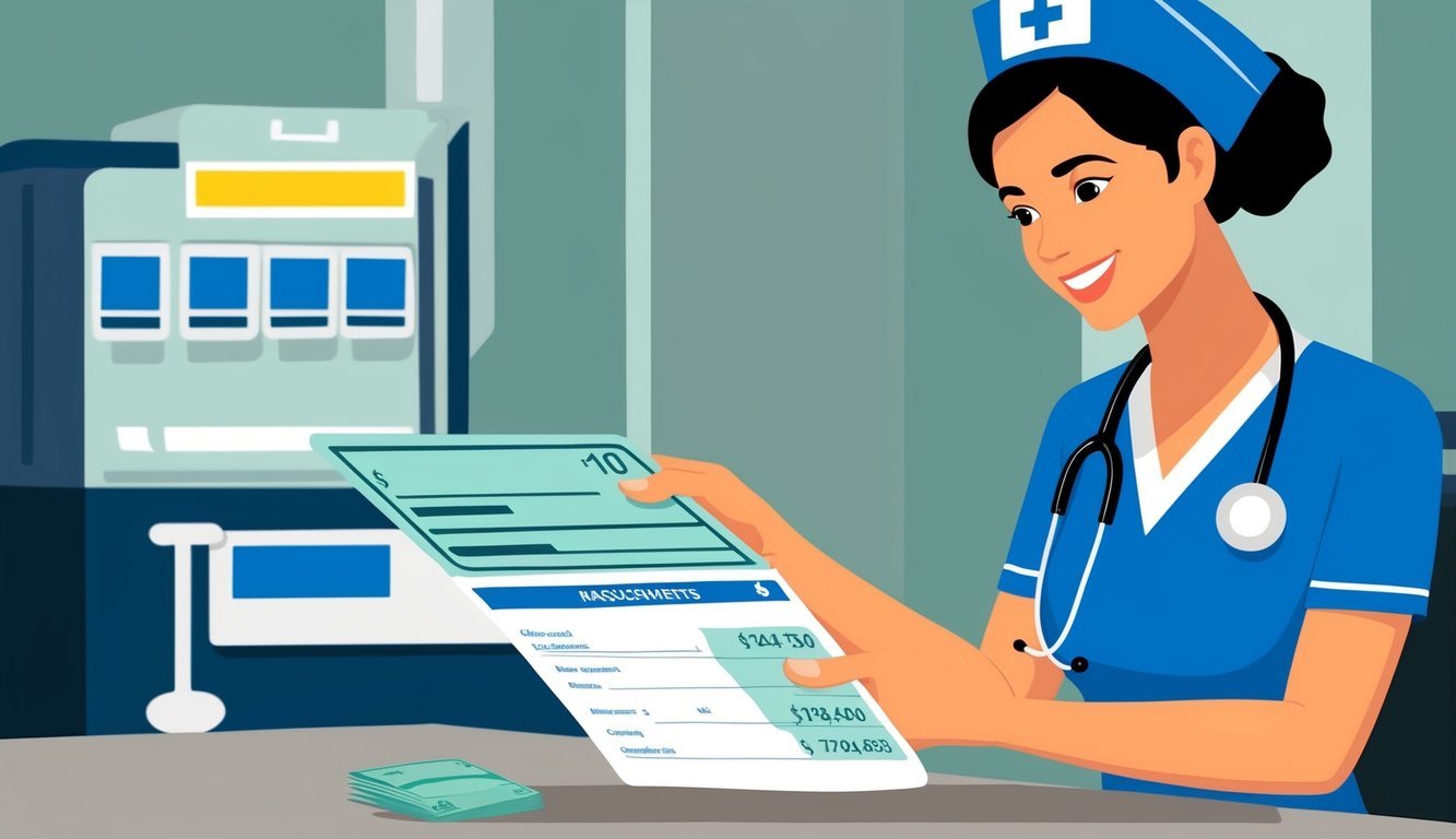 A nurse in Massachusetts receiving a paycheck with a higher amount due to benefits and incentives