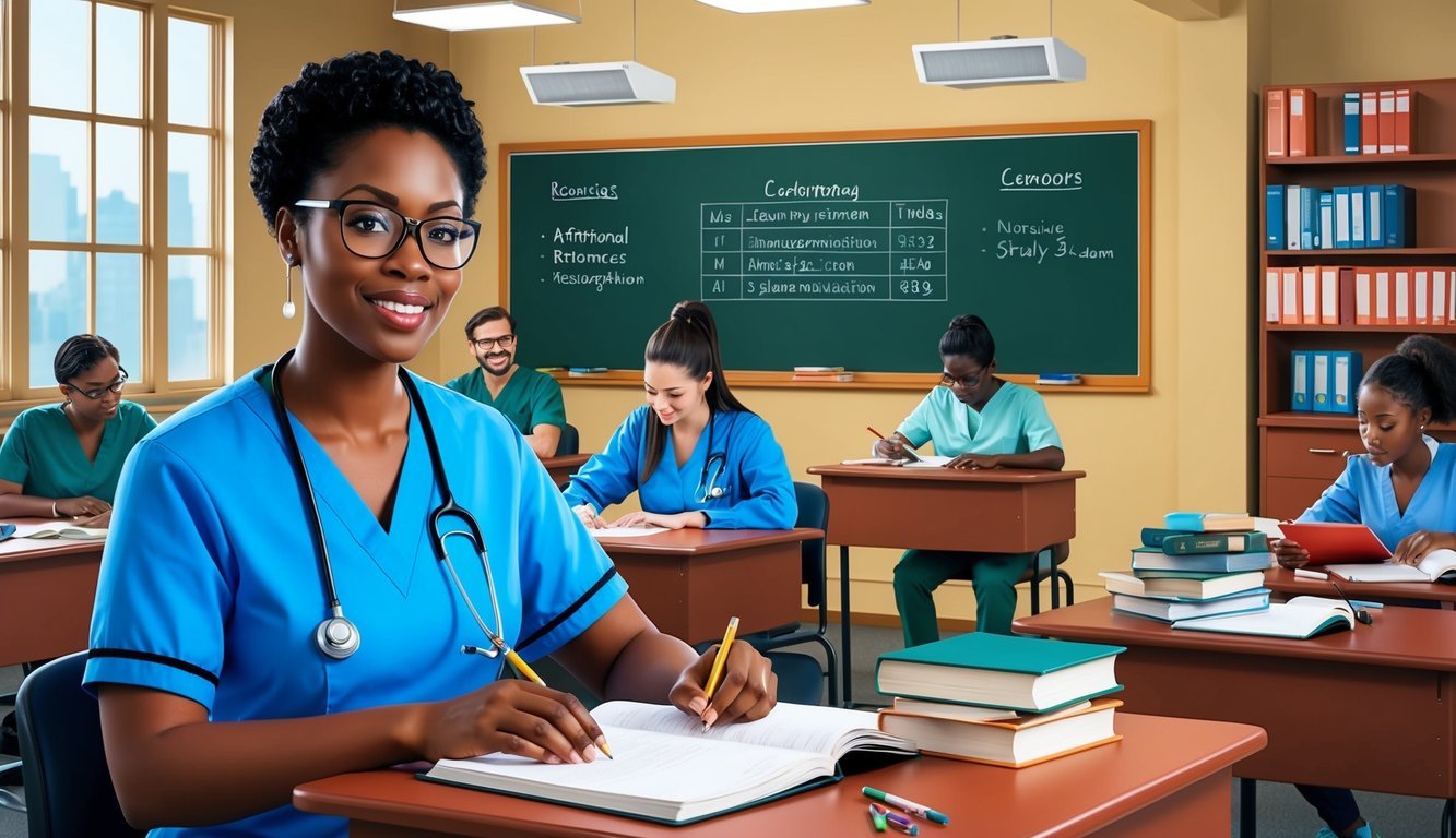 A nursing student studying in a well-equipped classroom with access to additional resources and accommodations