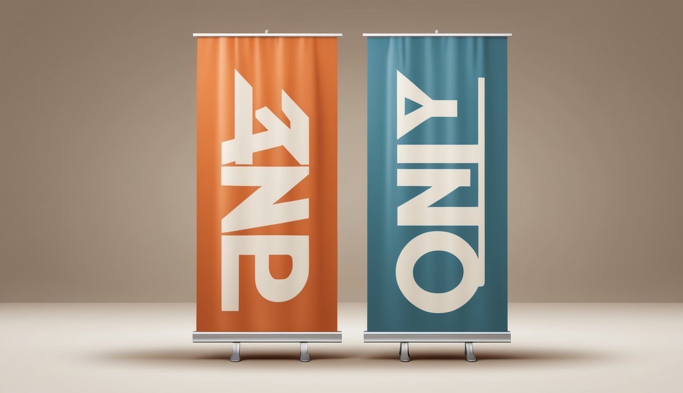 Two roll-up banners, orange and blue, with the words "ONE" and "ONLY."