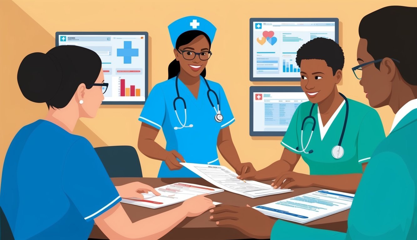 A CDI nurse reviewing medical records and collaborating with healthcare team to ensure accurate coding and billing