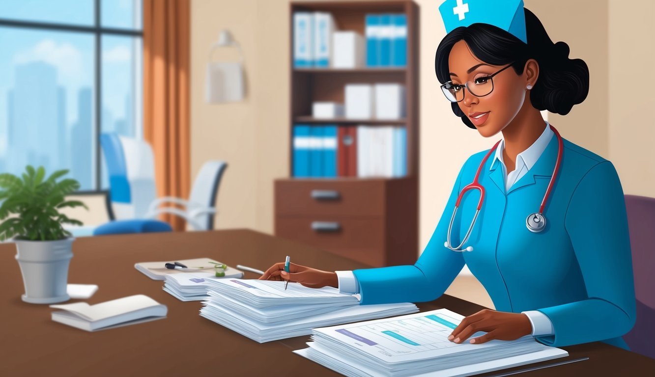 A CDI nurse reviewing medical records for accuracy and compliance
