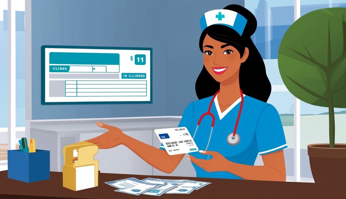 A nurse in Illinois receiving payment for their work