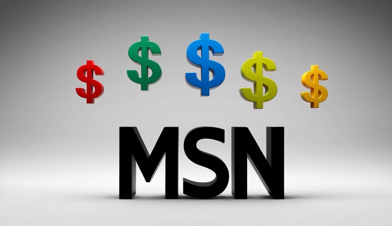 A group of colorful career symbols and dollar signs floating above the letters "MSN" in a bold font