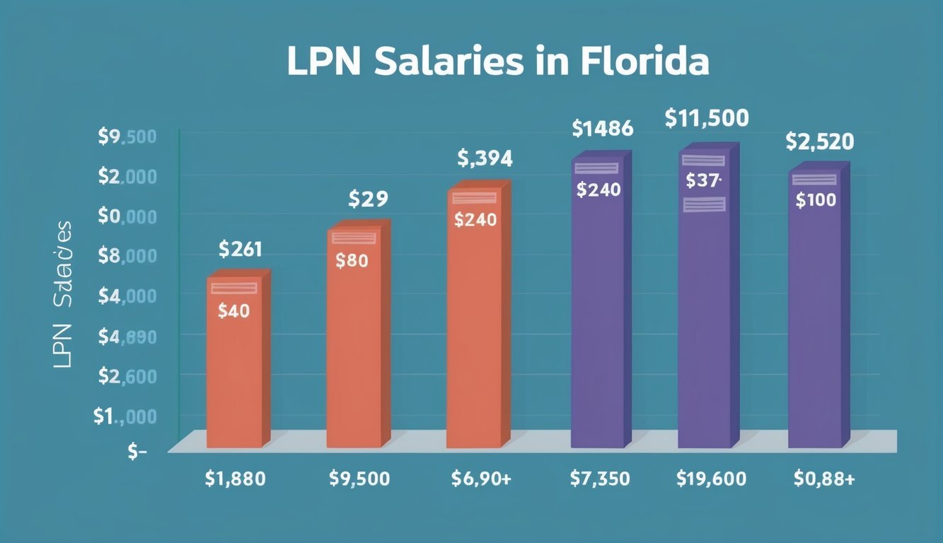 A graph comparing LPN salaries in Florida to national averages