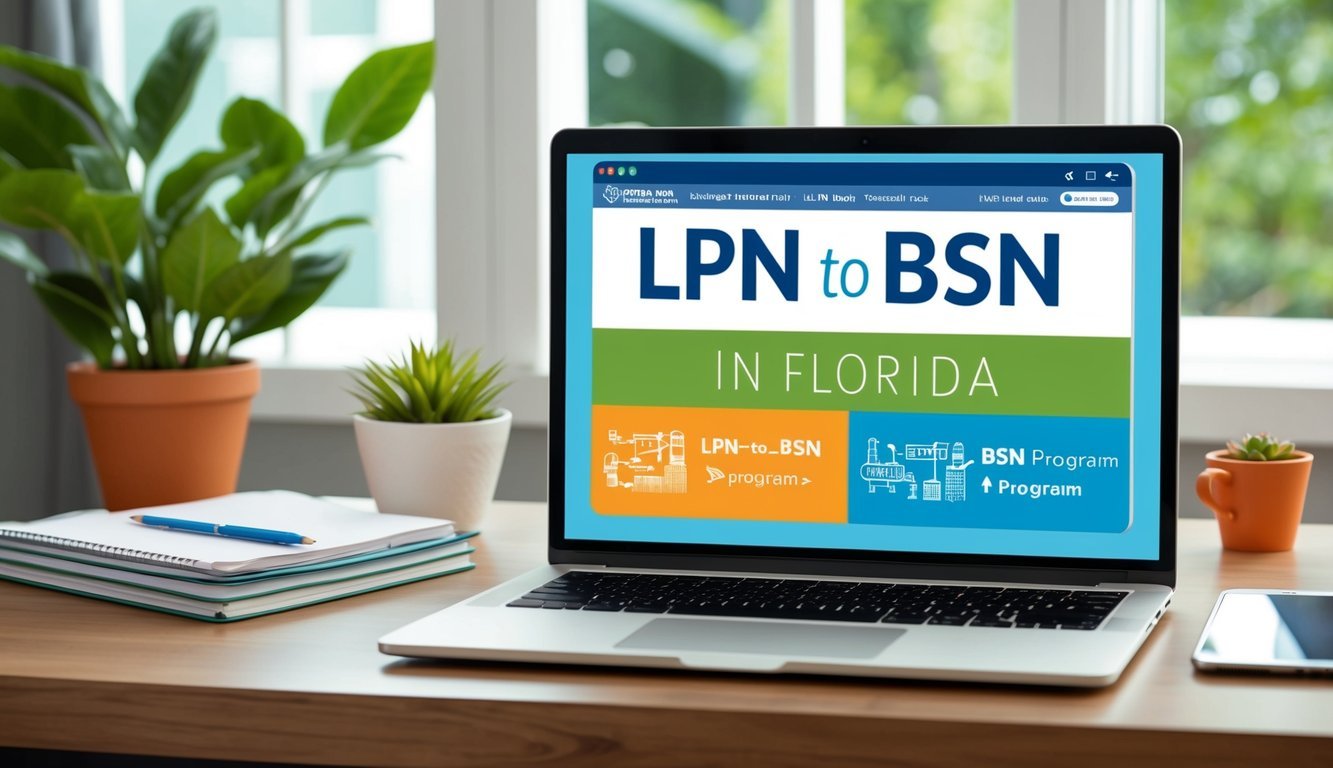 A laptop displaying LPN to BSN program options in Florida