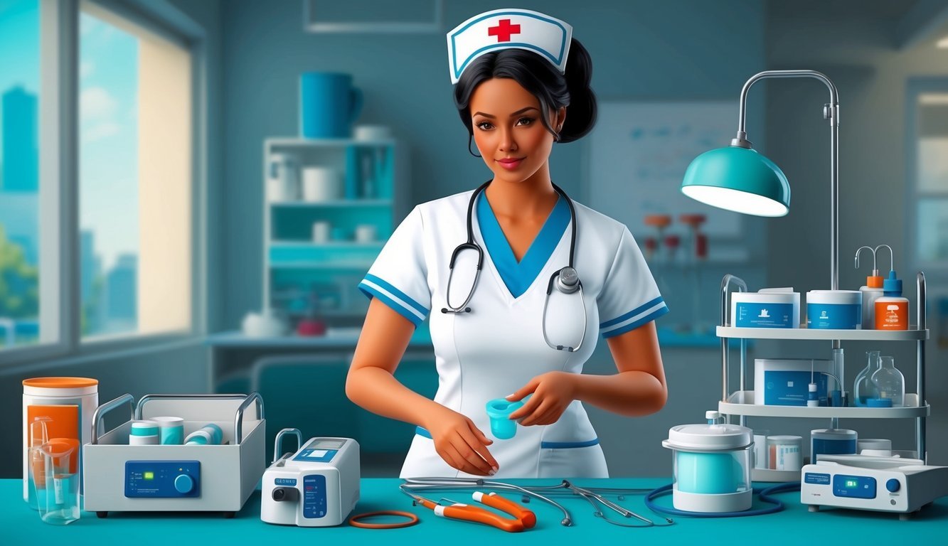 A nurse prepares medical equipment for clinical procedures