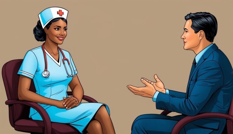 Nurse and patient in a consultation, both seated and facing each other