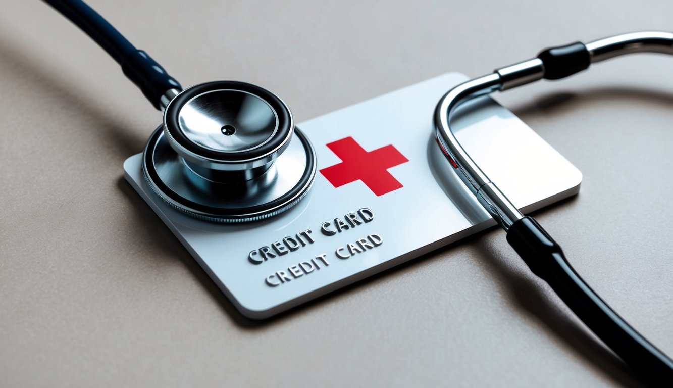 A stethoscope and a nurse's cap resting on top of a sleek, white credit card with a red cross emblem