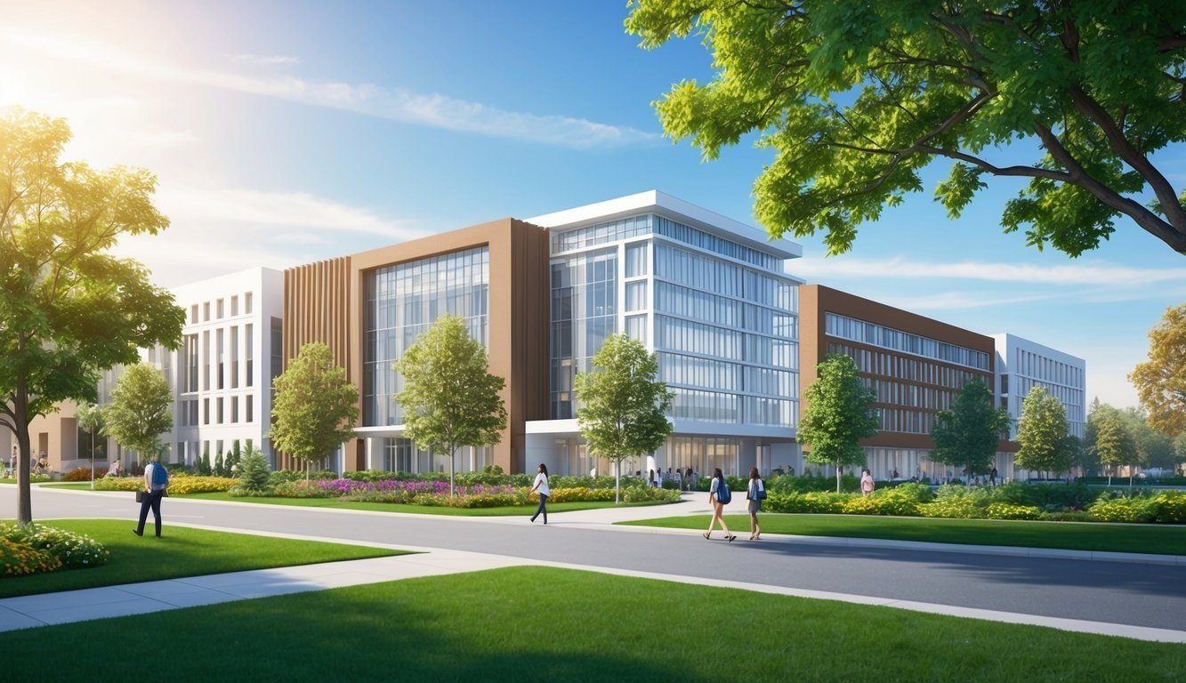 A sunny campus with modern buildings and lush greenery at Touro University California, a top PA school in California