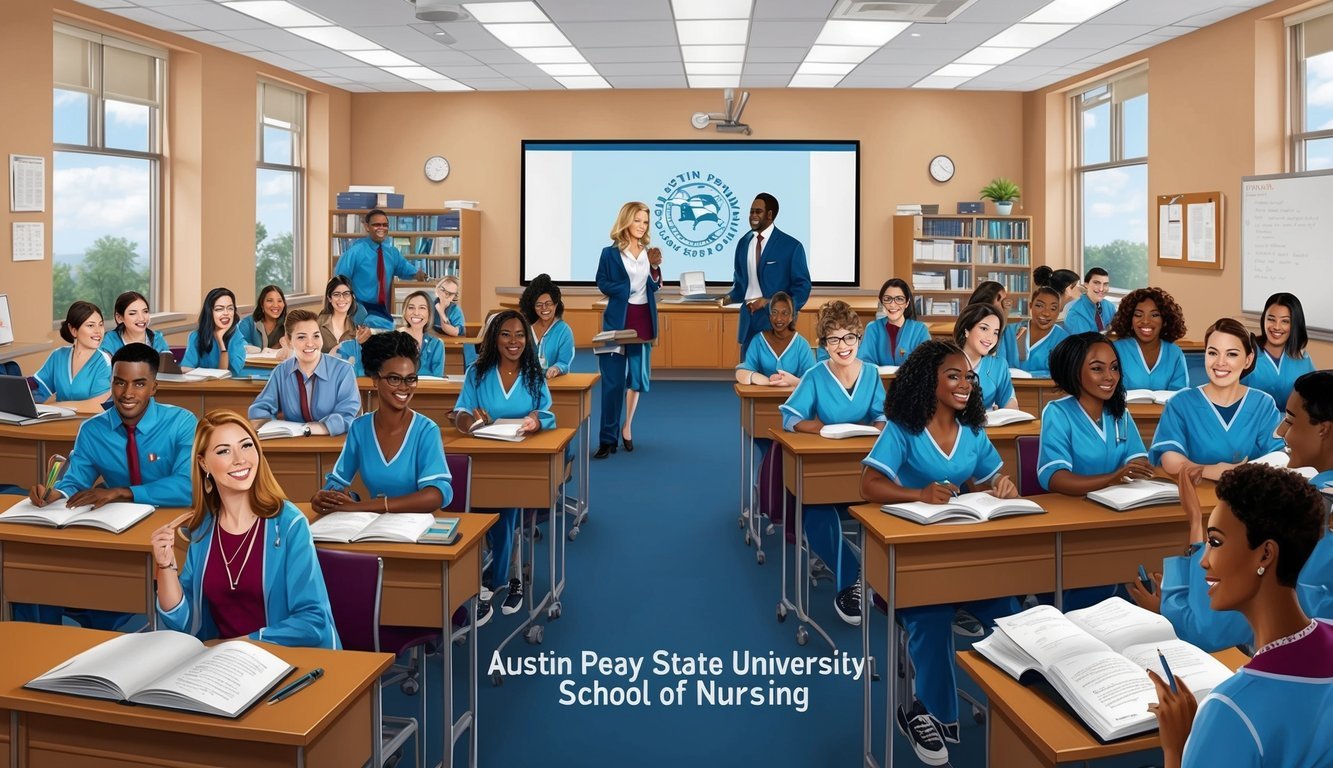 A bustling classroom at Austin Peay State University's School of Nursing, filled with eager students and knowledgeable instructors