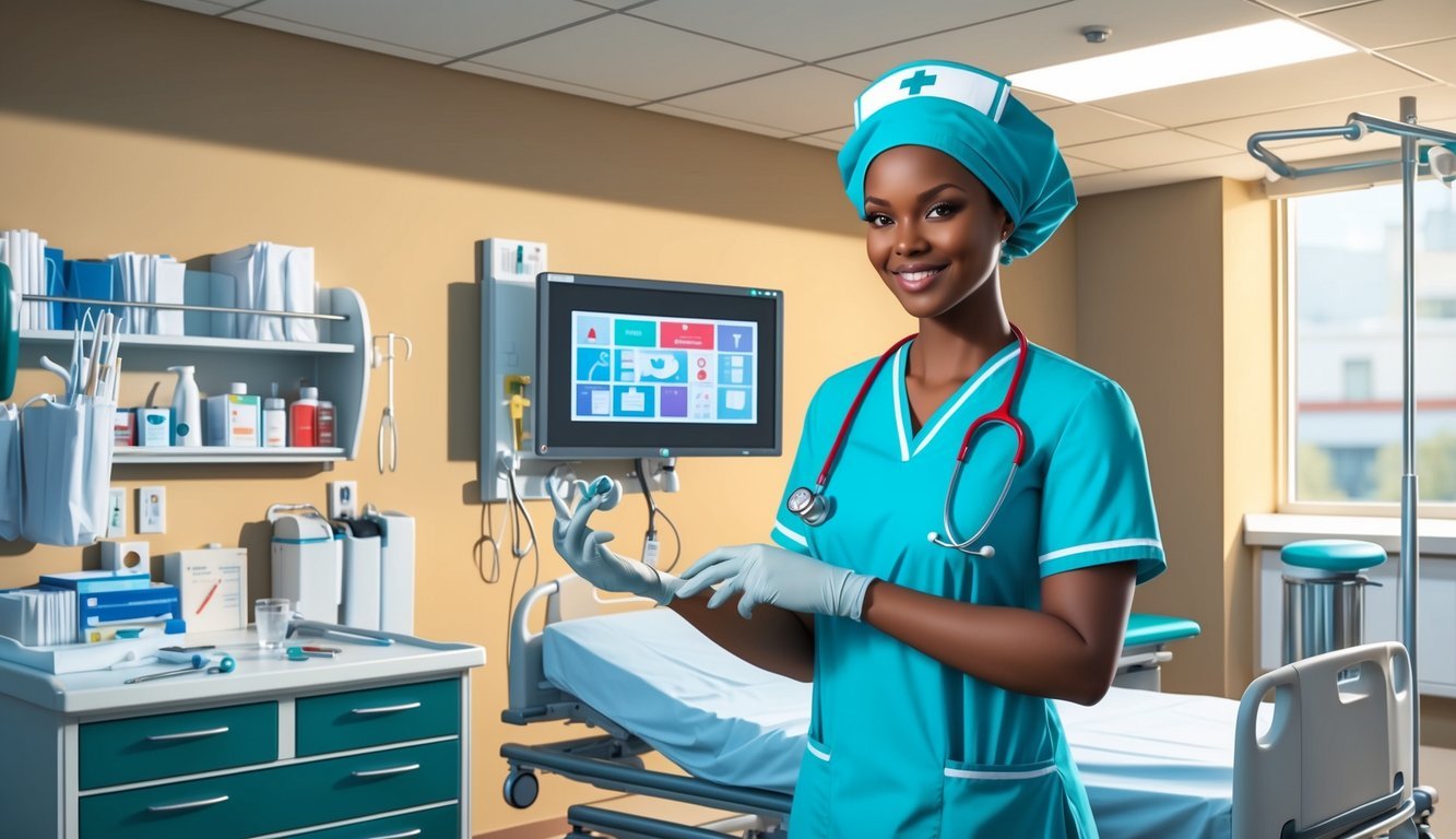 A nurse confidently demonstrating clinical skills in a hospital setting